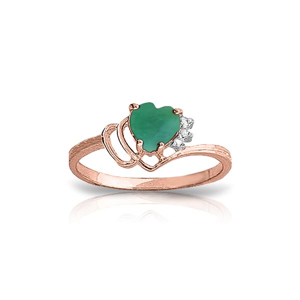 Genuine 1.02 ctw Emerald & Diamond Ring 14KT Rose Gold - REF-36K9V