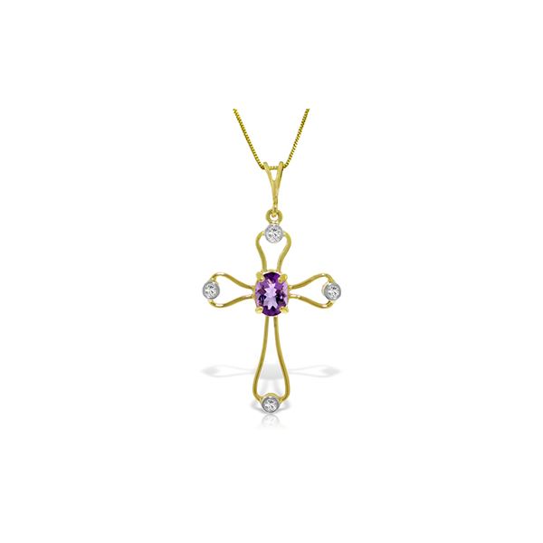 Genuine 0.57 ctw Amethyst & Diamond Necklace 14KT Yellow Gold - REF-40Y8F