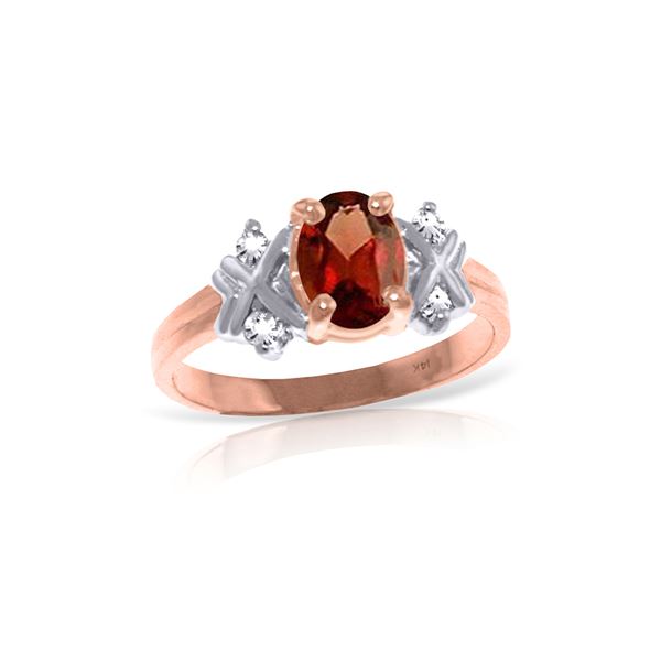 Genuine 0.97 ctw Garnet & Diamond Ring 14KT Rose Gold - REF-59X2M