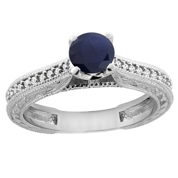 0.75 CTW Blue Sapphire & Diamond Ring 14K White Gold - REF-63M9K