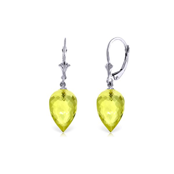 Genuine 18 ctw Quartz Lemon Earrings 14KT White Gold - REF-30M3T