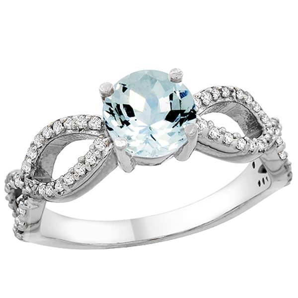 1 CTW Aquamarine & Diamond Ring 10K White Gold - REF-52X2M