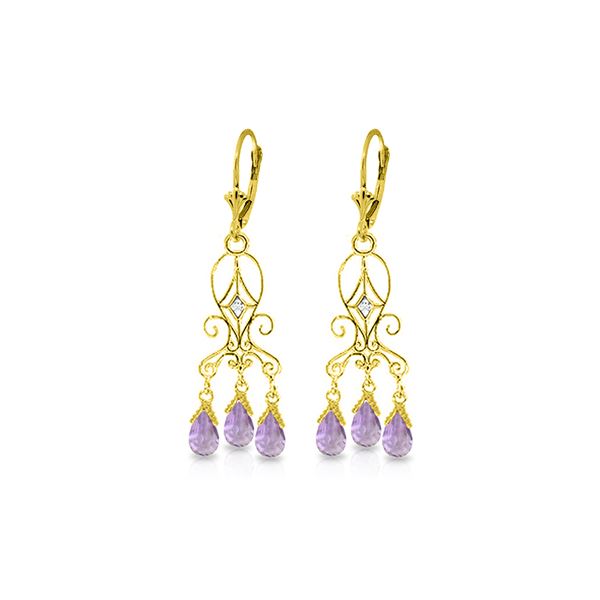 Genuine 4.81 ctw Amethyst & Diamond Earrings 14KT Yellow Gold - REF-46K7V