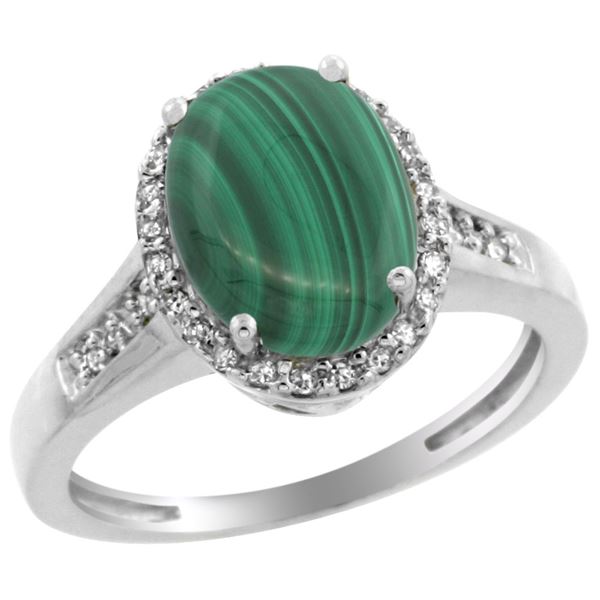 2.60 CTW Malachite & Diamond Ring 14K White Gold - REF-52A7X