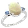Image 1 : 1.65 CTW Opal & Blue Sapphire Ring 14K White Gold - REF-31V7R