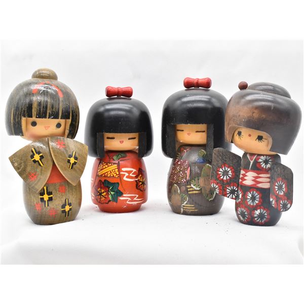 4 Japanese Dolls Handmade and Handpainted