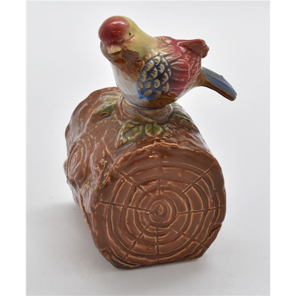 Ceramic Bird on Log Sculpture Handpainted