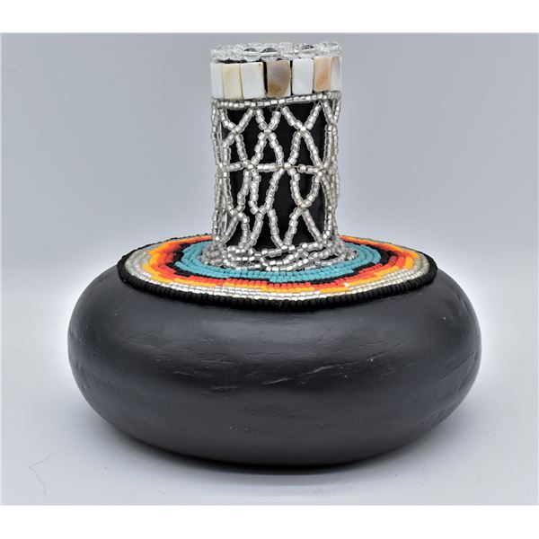 Pottery Vase Hand Beaded by Kathy Kills Thunder