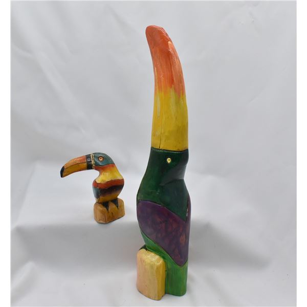 Oaxacan Carved Wood Toucans Mother and Baby