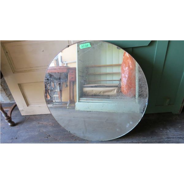 Round wood backed hanging mirror - 28" diameter