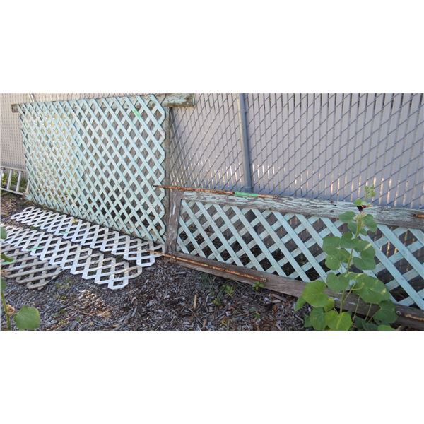 Lattice pieces - wood 43x11, (2) plastic 95x12, wood 96x49 - total 117" long... with metal mounting 