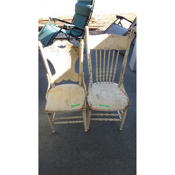 (2) Chairs - Sturdy wood - needs repair on back panel of one