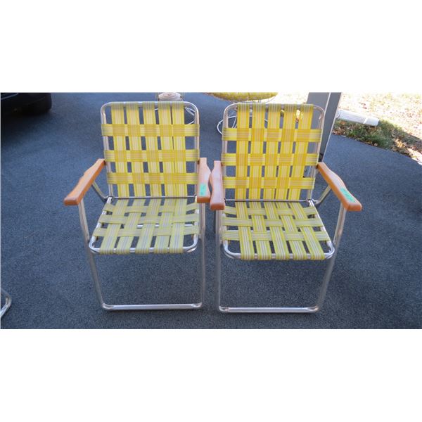 (2) Folding lawn chairs, handles are brittle, webbing in poor condition on one, fair condition on ot