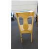 Image 6 : (3) Wooden dining chairs with leather seats (one needs repair)