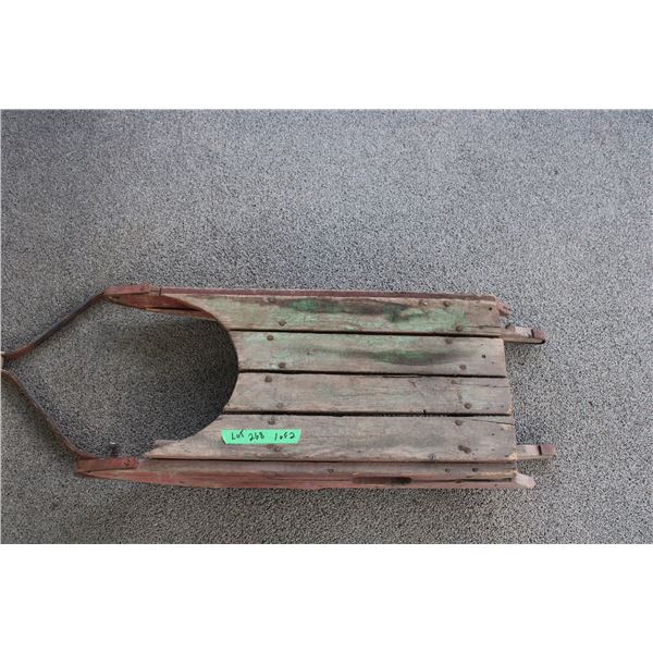 Wood sleigh - 31x14x5 (39  long with handle) - needs repair on wooden runners