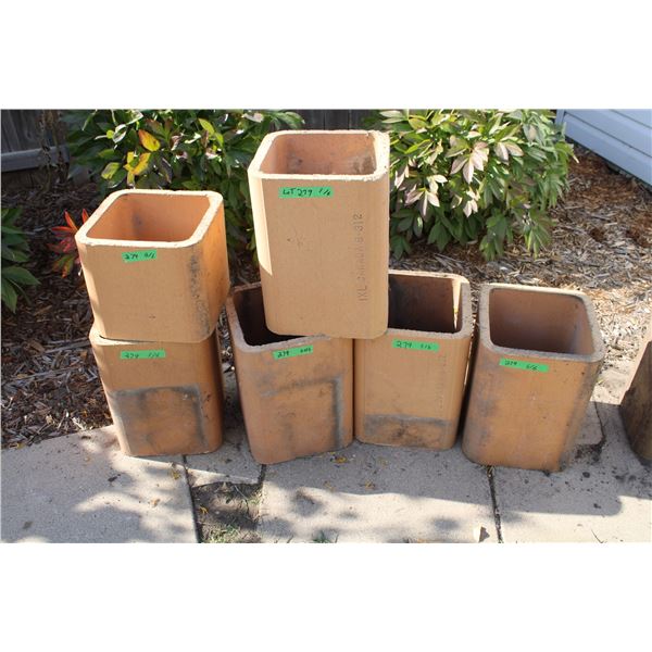 (6) Clay Flue Liner Chimney Pieces (4 are 12x12x16)