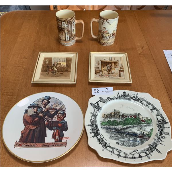 Norman Rockwell Christmas Trio Plate New Hall Hanley Dickens Plates and Cups