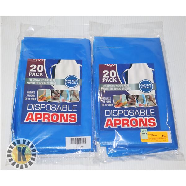 2 PACKAGES OF NEW DISPOSABLE APRONS, 20 APRONS IN