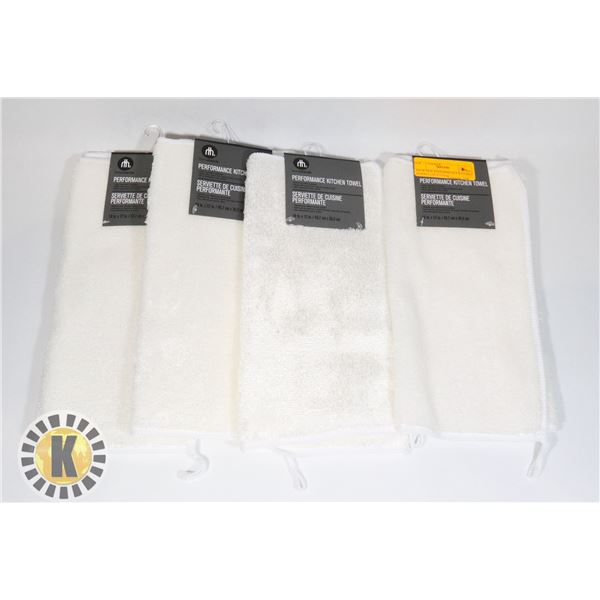 FOUR NEW PERFORMANCE KITCHEN TOWELS (18 X12 EA)