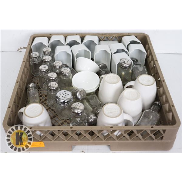 DISH RACK OF ASSORTED RESTAURANT DISHES