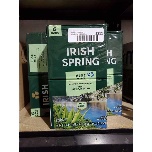 Irish Springs ALoe Mist Bar Soap Lot of 3 x6 BarsÂ 