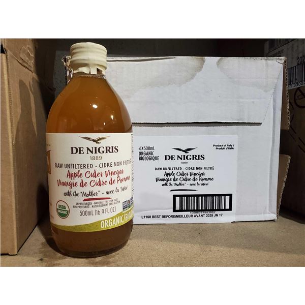 De Nigris Organic Apple Cider Vinegar Case lot of 6 x 500ml