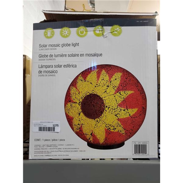Sunflower Design Solar MosaicÂ Globe Light - UNTESTED- OPEN/OUT OF BOX - SOLD AS IS