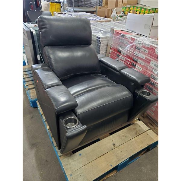 Electronic Leather Like Recliner Chair with Pop Out Cup Holders and USB Charging Port-Â  UNTESTED- O