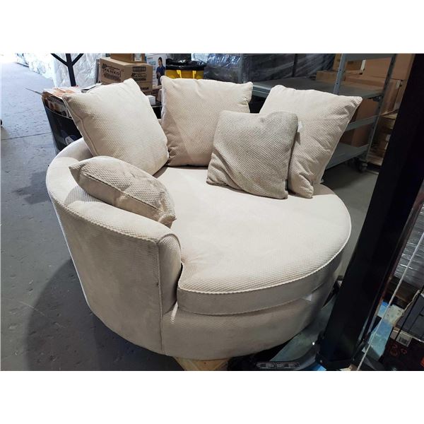 Beige Over sized Round Cuddle Chair with Pillows - OPEN/OUT OF BOX - SOLD AS IS