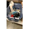 Image 2 : 2 BOXES AND TOTE OF DRYWALL TOOLS AND ELECTRICAL