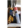 Image 7 : 4 BOXES OF TOOLS, SHOP SUPPLIES, HARD HATS, SEALANT CAULKING, SAW BALDES, FREEZER PACKS