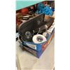 Image 4 : NEW 4QT CROCK POT WITH BOX OF KITCHEN APPLIENCES AND COOKWARE