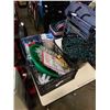 Image 1 : CRATE AND BASKET OF CHRISTMAS LIGHTS AND DECORATIONS