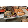 Image 1 : 2 TRAYS OF CABINET HARDWARE, DOLLY WHEELS, SAWS AND MORE
