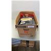 Image 1 : BOX OF CAULKING AND PAINTING SUPPLIES, ROLLERS, PAINT TRAY