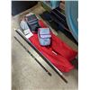 Image 1 : 2 FOLDING CHAIRS AND 2 COOLERS WITH 2PAINT STICKS AND SHELF BRACKETS