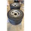 Image 1 : 4 OPEN COUNTRY TOYO HT LT245/75 R16 TIRES ON 8 BOLT CHEVY RIMS