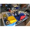 Image 1 : 4 BOXES OF ESTATE GOODS, PALLET SECURITY WRAP, GOLF BAG COVER, GLASS TRAYS, PAPER SHREDDER