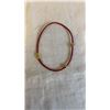 Image 1 : RED LEATHER CORD CHOKER NECKLACE WITH GOLD SKULL BEADS