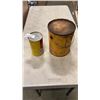Image 1 : SHELL X-100 MOTOR OIL TIN - FULL, AND SHELL PAIL
