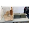 Image 1 : 2 METAL AMMO BOXES, WOOD CRATE AND WOOD SHELF
