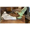 Image 1 : VINTAGE WHITE STONE GIRL SCULPTURE AND METAL DUCK SCULPTURE