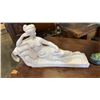 Image 2 : VINTAGE WHITE STONE GIRL SCULPTURE AND METAL DUCK SCULPTURE