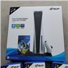 Image 2 : NEW PLAYSTATION 5 COOLING STAND AND 3 NEW DOUBLE CONTROLLER CHARGING DOCKS RETAIL $100+