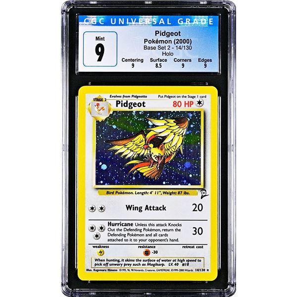 Pokemon 2000 Pidgeot Base Set 2 Holo (CGC 9) Low Pop