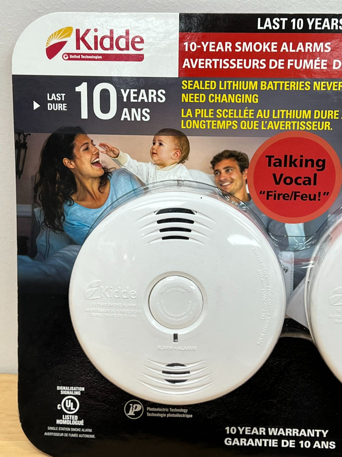 2 New in Package Kiddie 10 year Talking Smoke Alarms