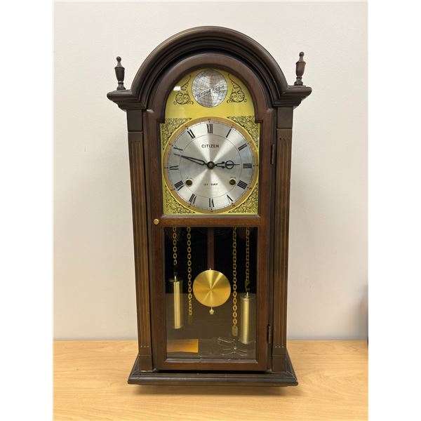 Citizen 31 Day Key Wind up Wall Clock w/key (approx 27"T 13"W & 5"D)