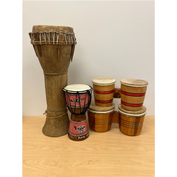 Lot of Drums Bongo Drums etc Tallest is about 20"