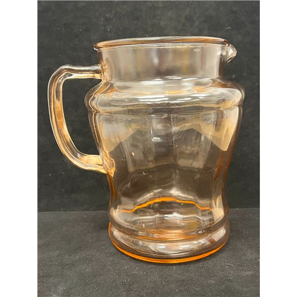 Vintage Pink Depression Glass Water Pitcher / Jug (approx 8"T 7.5"W)