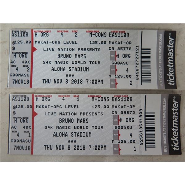 Qty 2 Ticketmaster Bruno Mars 24K Magic World Tour Aloha Stadium Tickets 11/8/18